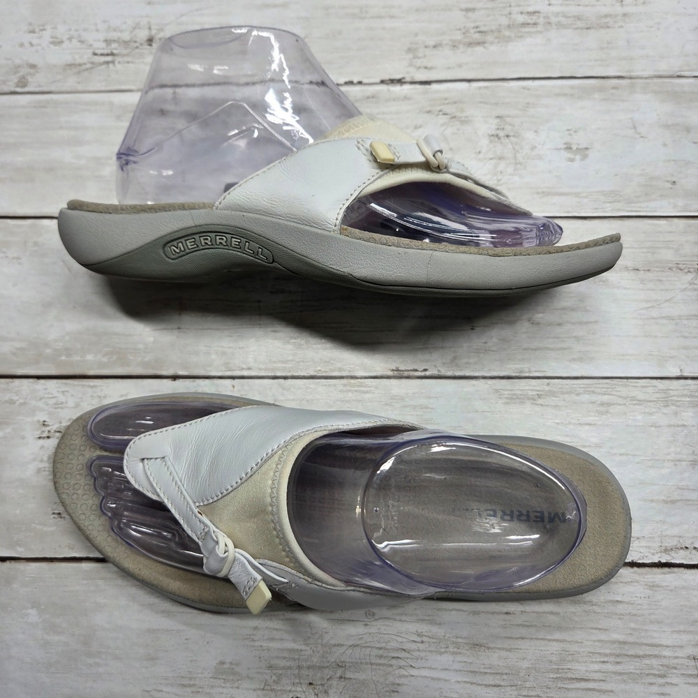 Merrell Gardena Thong Slide Sandals Women 8 White Leather Comfort J35610